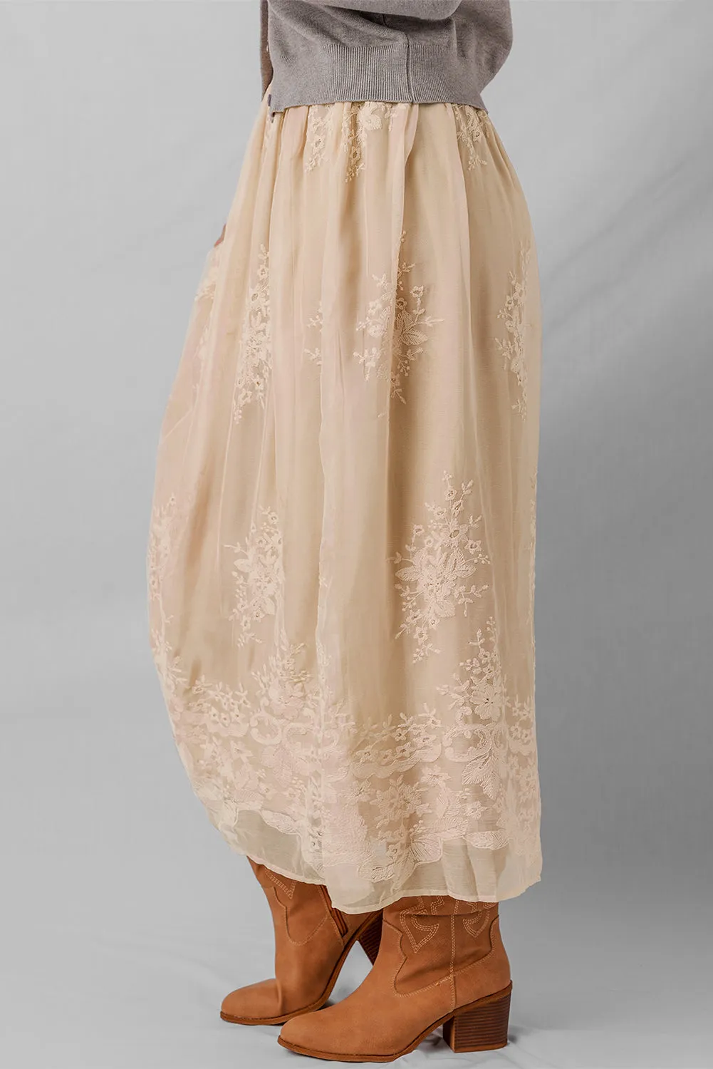 Embroidered Mesh Overlay Flowy Maxi Skirt sold by Beagle Boutique product image thumbnail 3