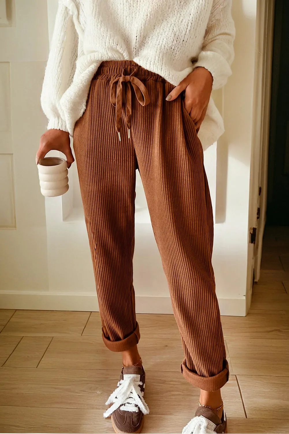 Drawstring Elastic Waist Casual Soft Corduroy Pants sold by Beagle Boutique product image thumbnail 4