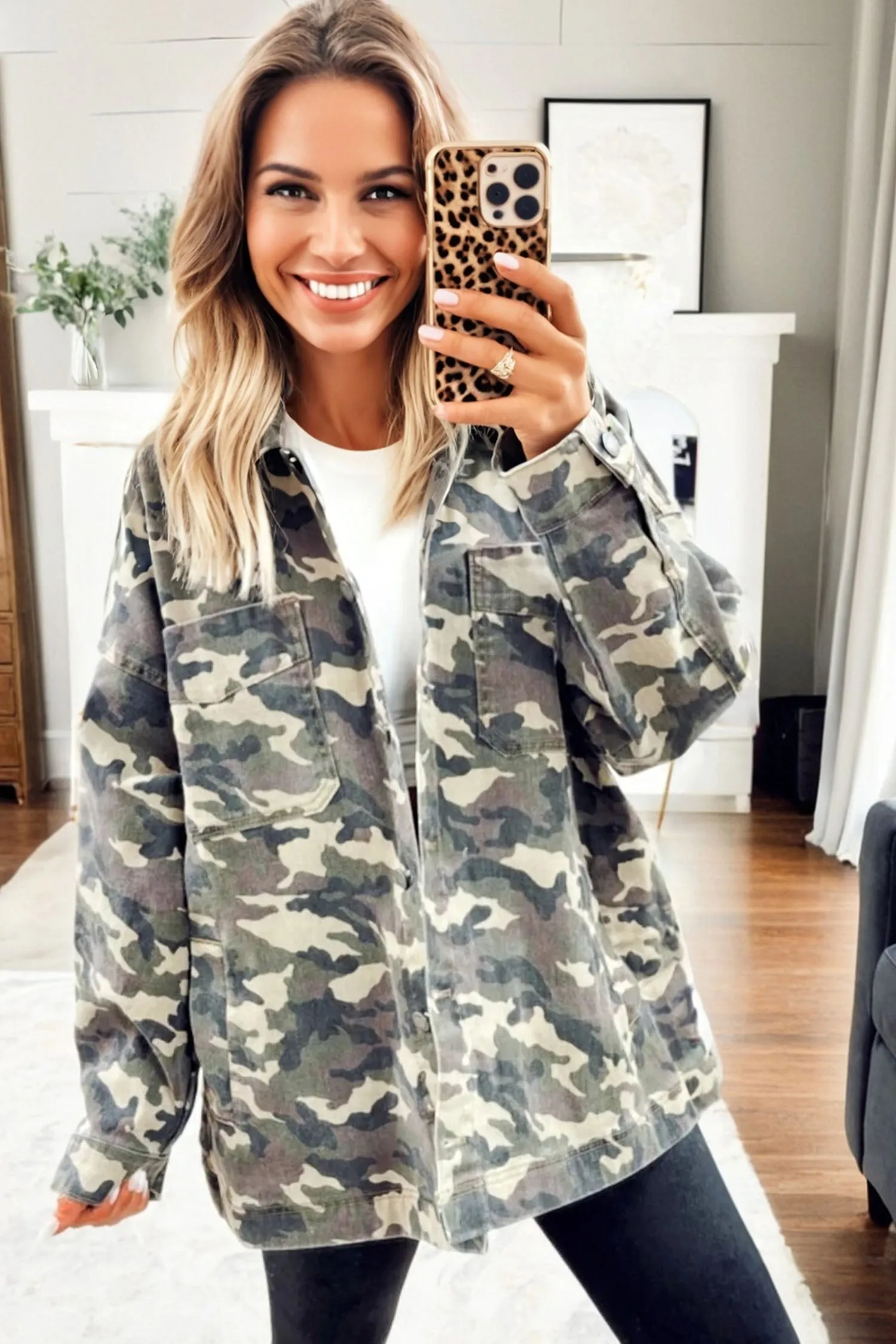 Camo Chest Pockets Oversized Denim Jacket sold by Beagle Boutique product image thumbnail 2