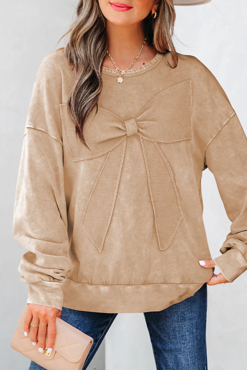 Mineral Wash Big Bow Patchwork Pullover Sweatshirt sold by Beagle Boutique product image thumbnail 5