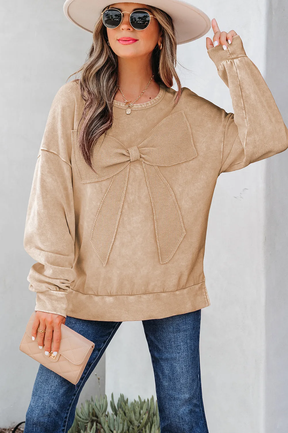 Mineral Wash Big Bow Patchwork Pullover Sweatshirt sold by Beagle Boutique product image thumbnail 4