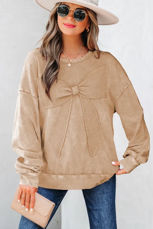 Mineral Wash Big Bow Patchwork Pullover Sweatshirt sold by Beagle Boutique