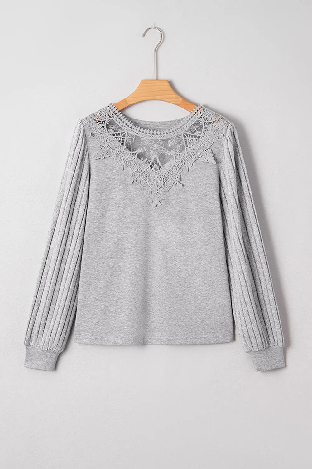 Hollowed Lace Ribbed Knit Long Sleeve Patchwork Top sold by Beagle Boutique product image thumbnail 3