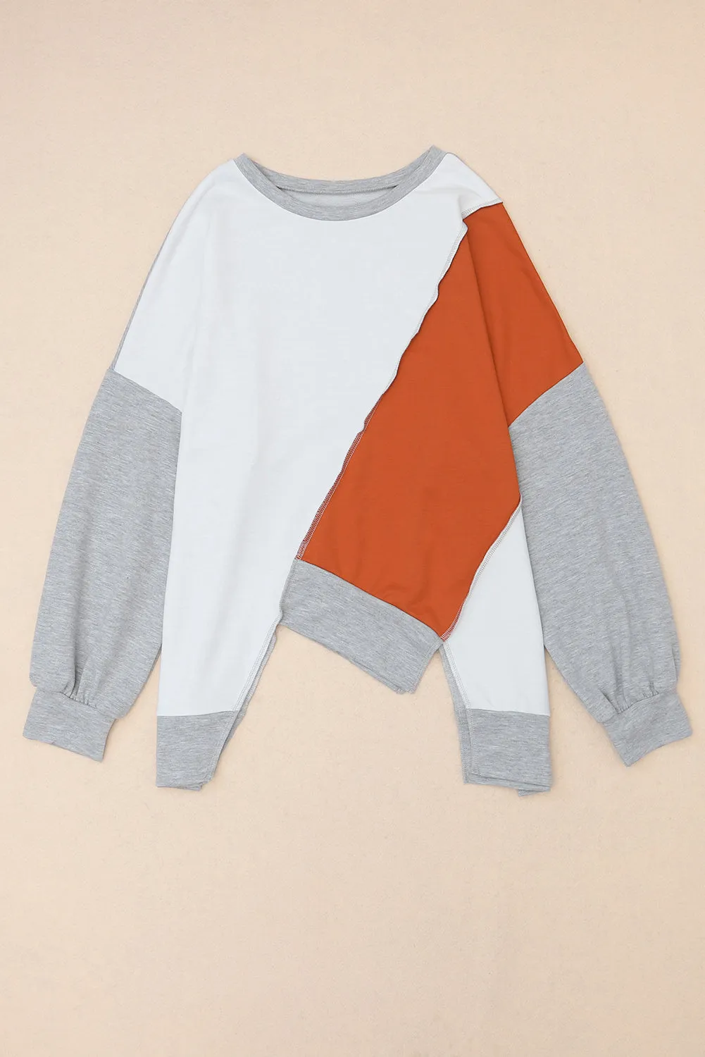 Colour-block Stitching Irregular Hem Long Sleeve Top sold by Beagle Boutique product image thumbnail 4