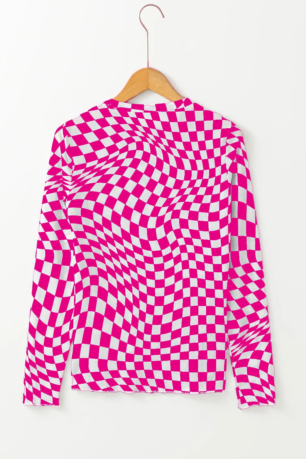 Checkered Pattern Mesh Mock Neck Long Sleeve Top sold by Beagle Boutique product image thumbnail 3