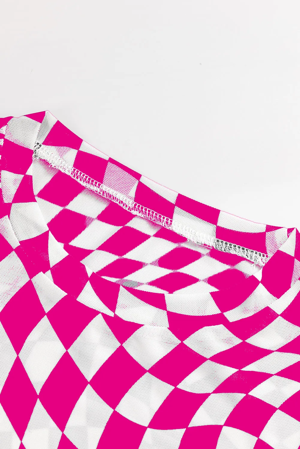 Checkered Pattern Mesh Mock Neck Long Sleeve Top sold by Beagle Boutique product image thumbnail 4