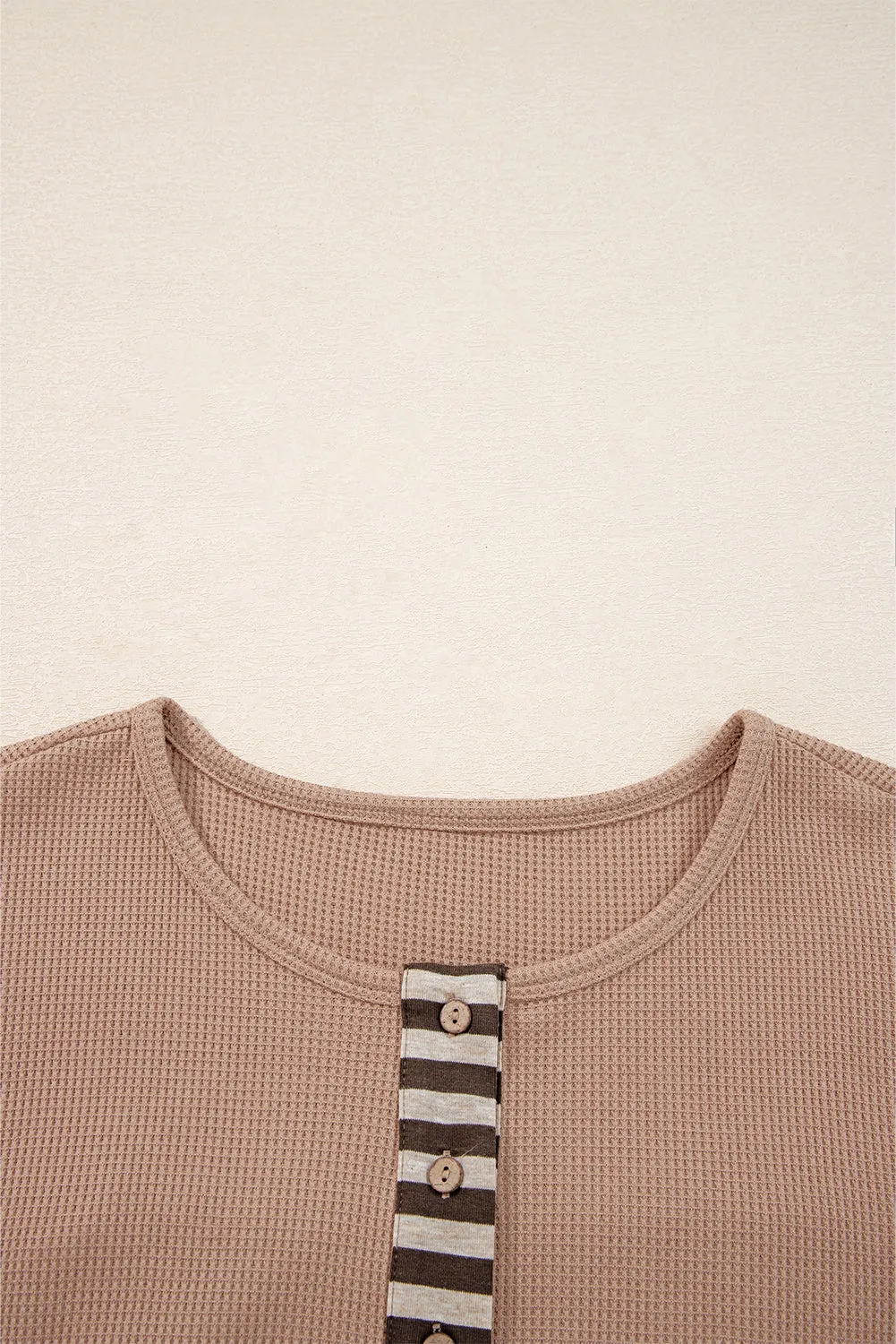 Waffle Striped Plaid Patchwork Henley Knit Top sold by Beagle Boutique product image thumbnail 5