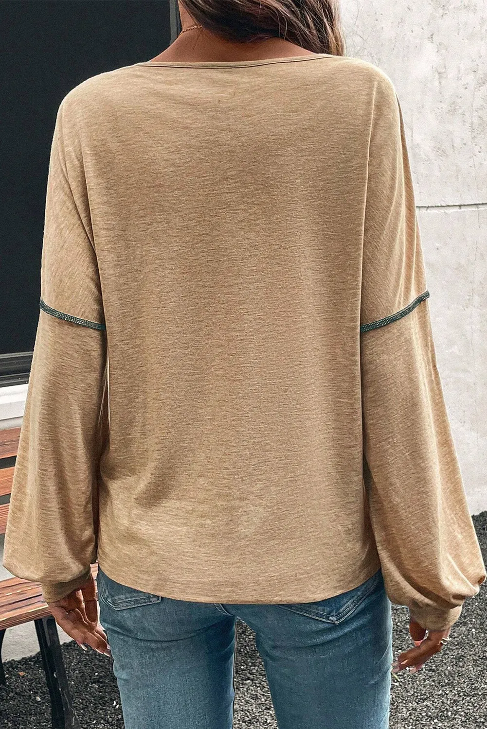 Exposed Stitching Colour-block V-Neck Long Sleeve Top sold by Beagle Boutique product image thumbnail 2