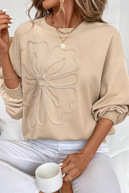 Embroidered Flower Pattern Drop Shoulder Sweatshirt sold by Beagle Boutique