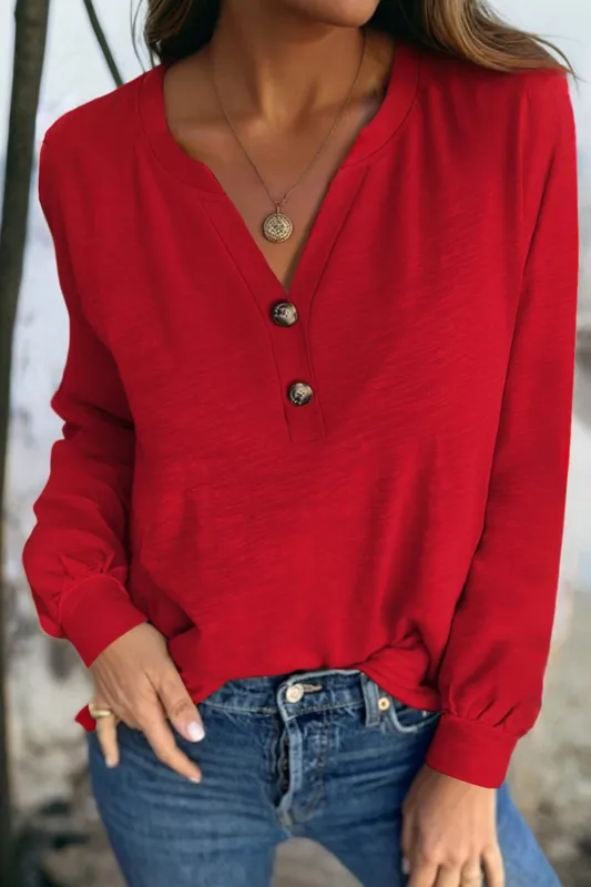 Button V-Neck Long Sleeve Top sold by Beagle Boutique
