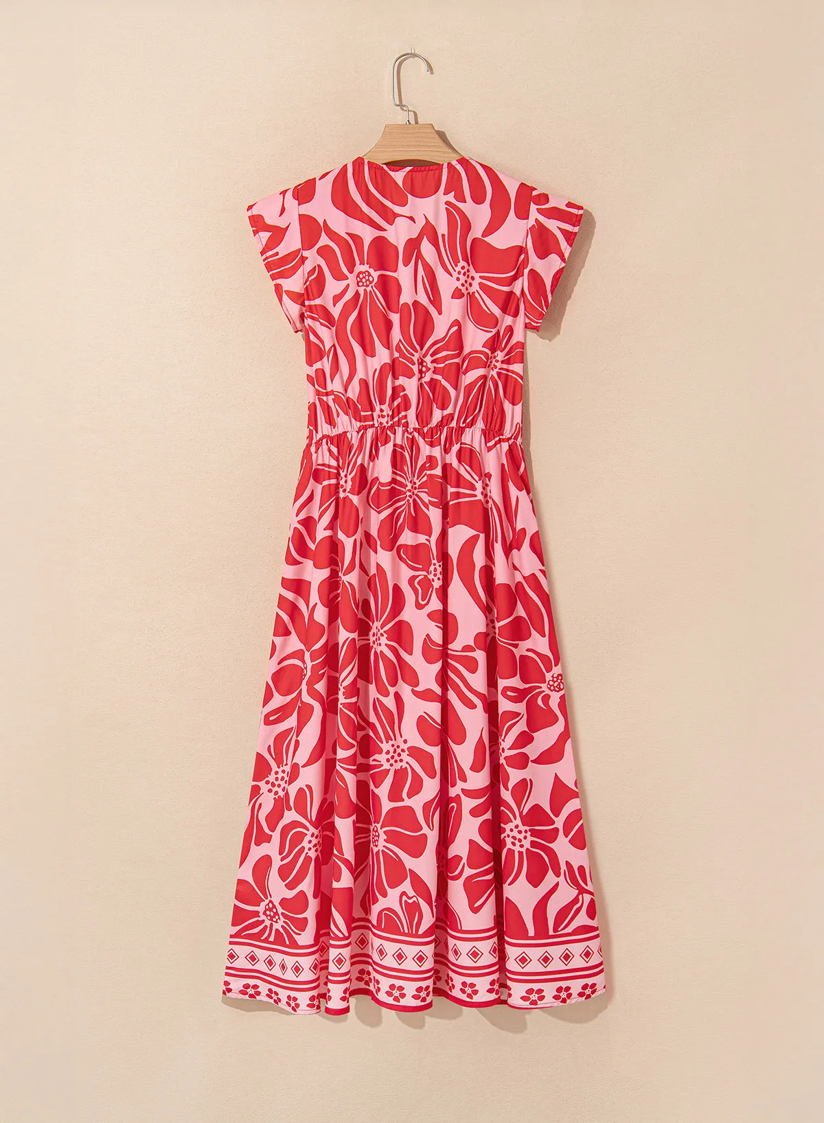 Floral Short Sleeve V-Neck Buttoned Shirred Waist Long Dress sold by Beagle Boutique product image thumbnail 5