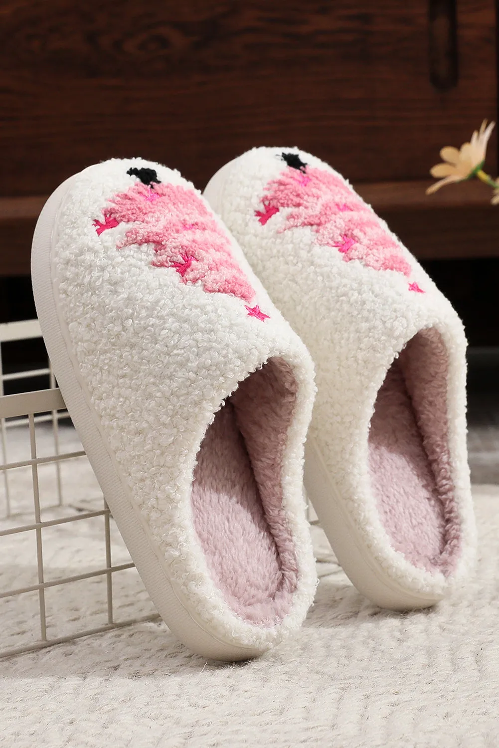 White Plush Christmas Tree Color Contrasted Liner House Slippers sold by Beagle Boutique product image thumbnail 2