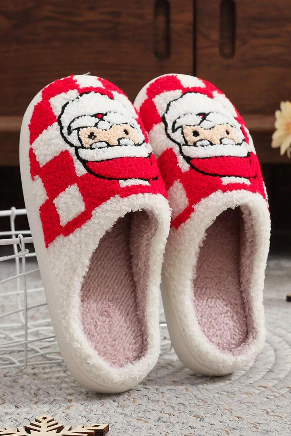 Checkered Santa Claus Graphic Plush Home Slippers sold by Beagle Boutique product image thumbnail 2
