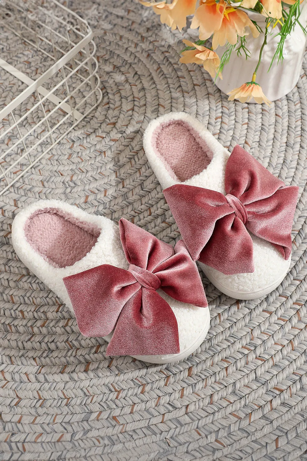 Ribbon Bow Decor Contrast Liner Plush Slippers sold by Beagle Boutique product image thumbnail 4