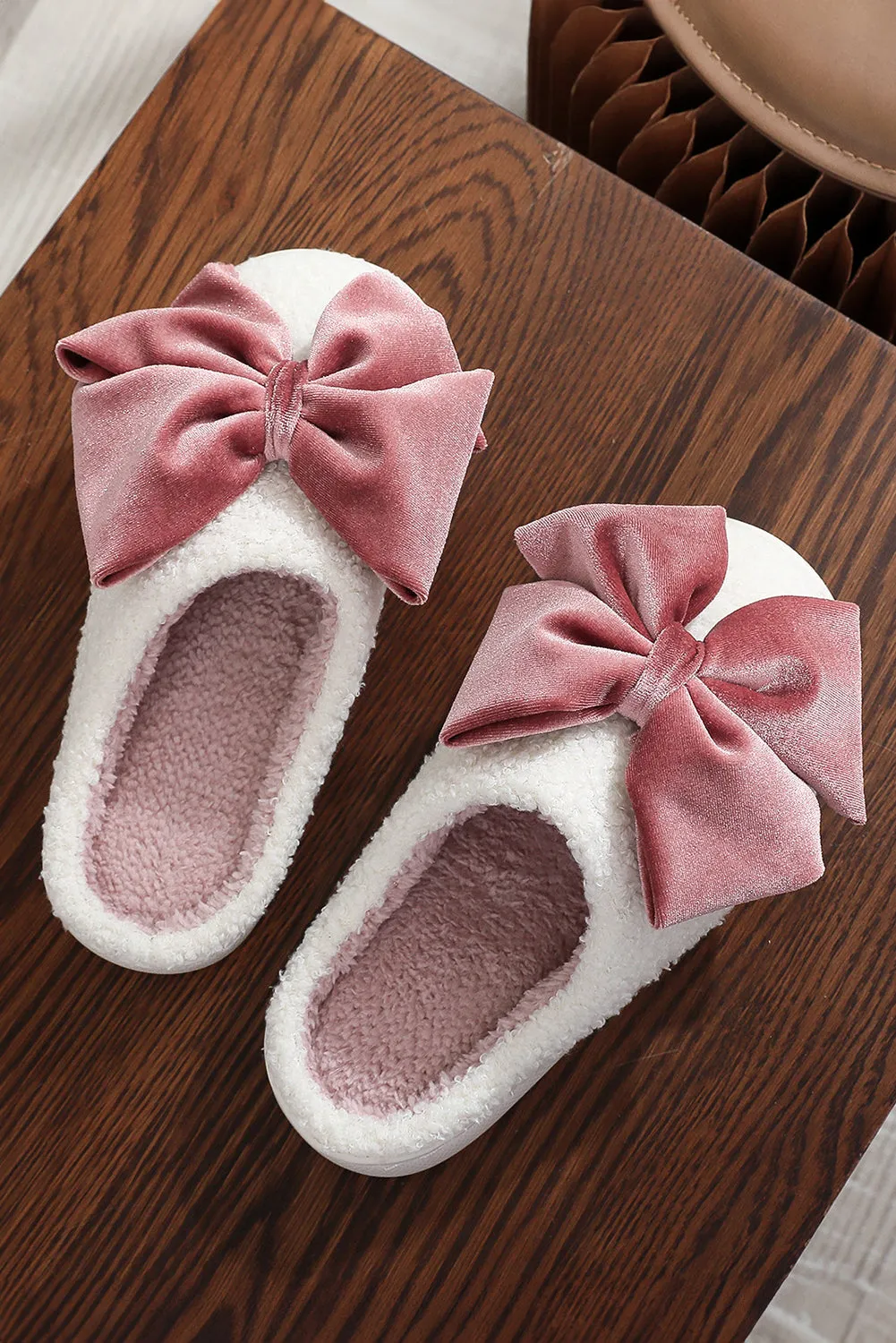 Ribbon Bow Decor Contrast Liner Plush Slippers sold by Beagle Boutique product image thumbnail 3