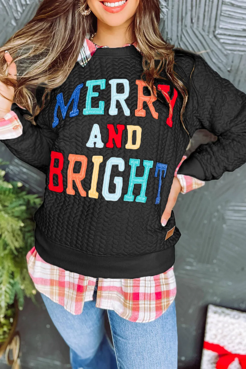 Merry And Bright Cable Knit Pullover Sweatshirt sold by Beagle Boutique product image thumbnail 4