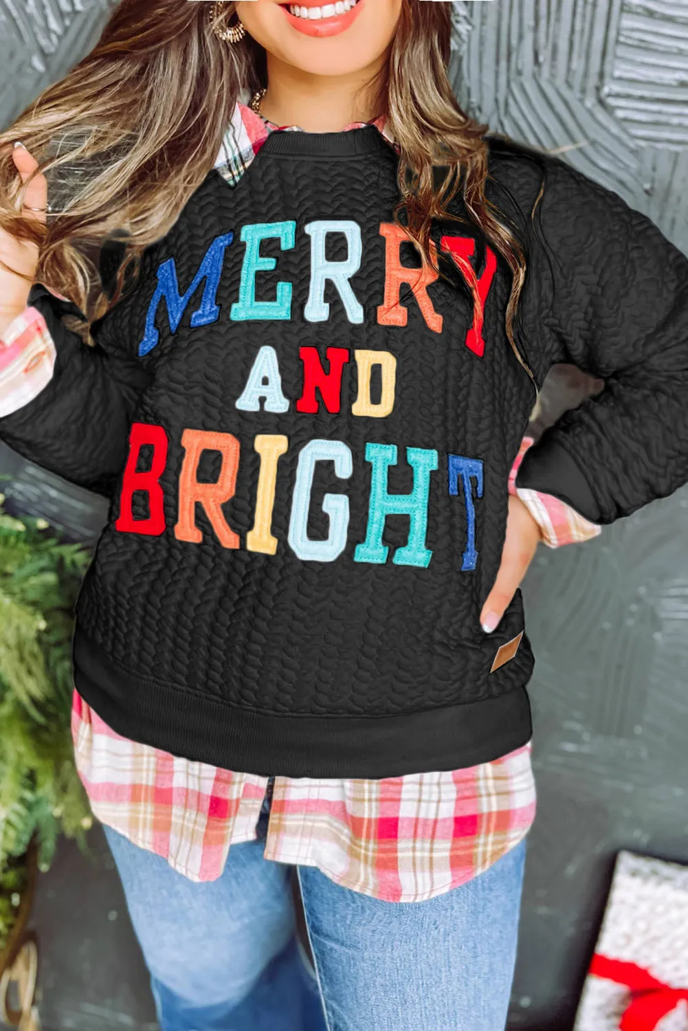 Merry And Bright Cable Knit Pullover Sweatshirt sold by Beagle Boutique product image thumbnail 5