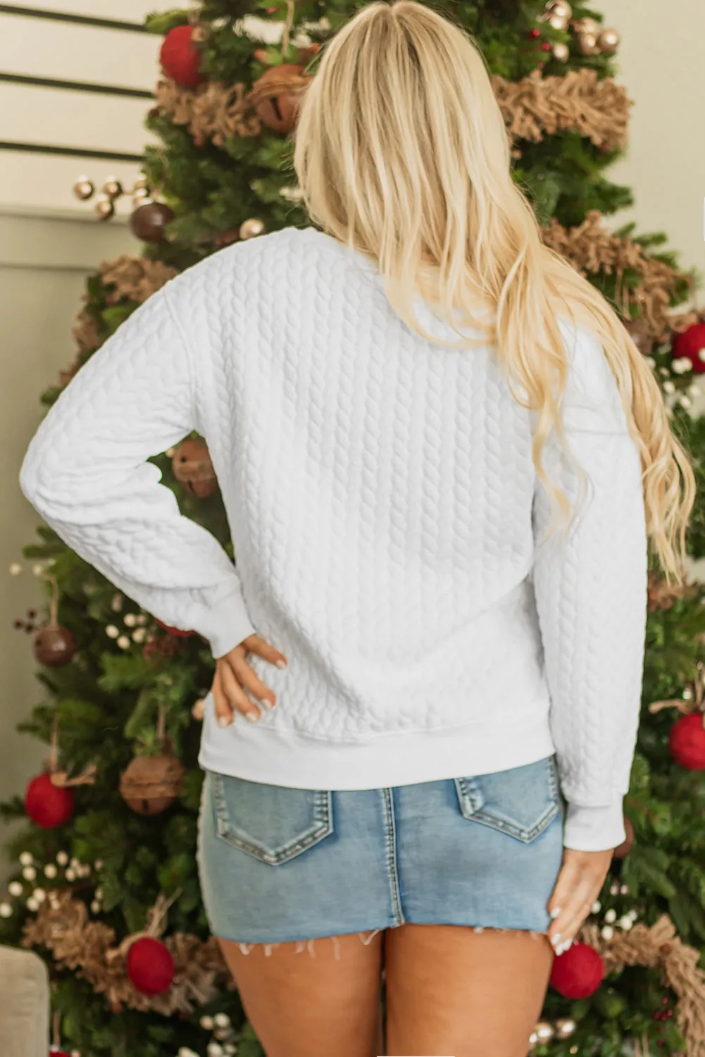 Merry And Bright Cable Knit Pullover Sweatshirt sold by Beagle Boutique product image thumbnail 3
