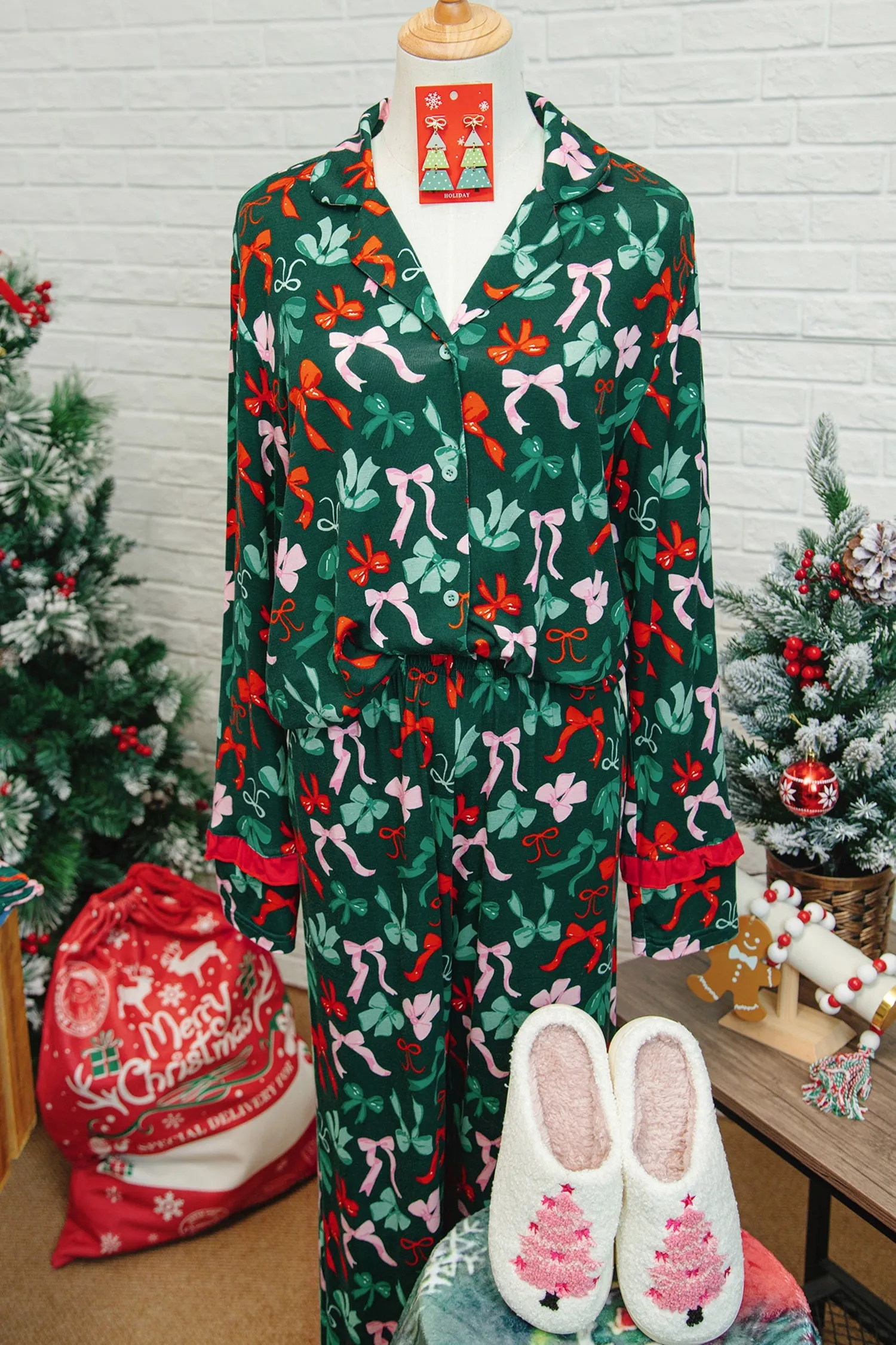 Festive Bow Print Pyjama Set sold by Beagle Boutique product image thumbnail 4