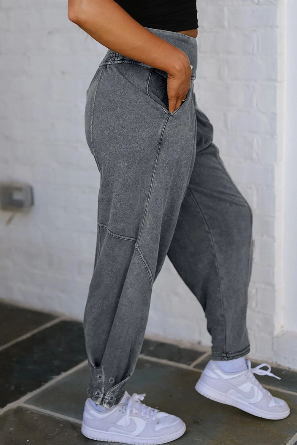 Mineral Wash Jogger Style High Waist Casual Pants sold by Beagle Boutique product image thumbnail 3