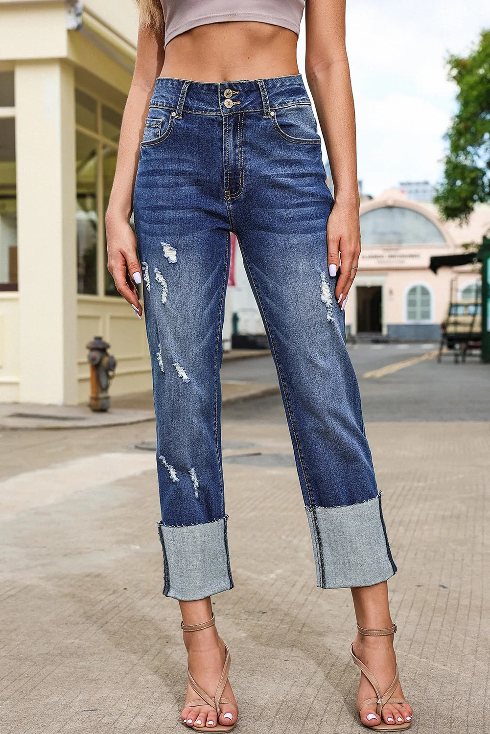 High Waist Distressed Straight Leg Jeans sold by Beagle Boutique