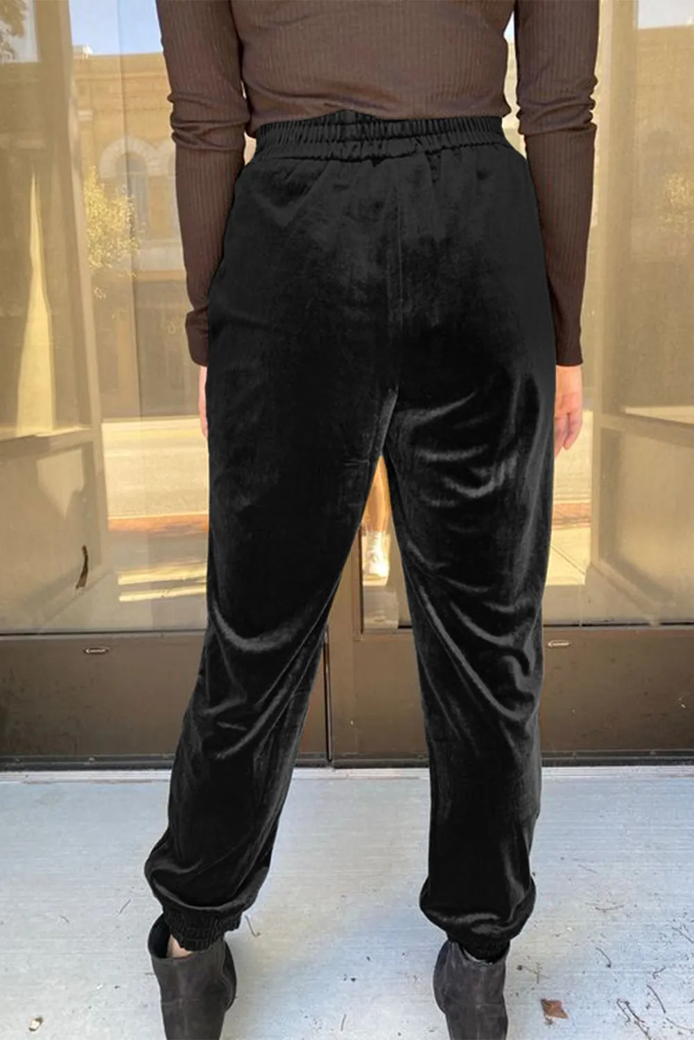 Black Velvet Jogger Trousers sold by Beagle Boutique product image thumbnail 2