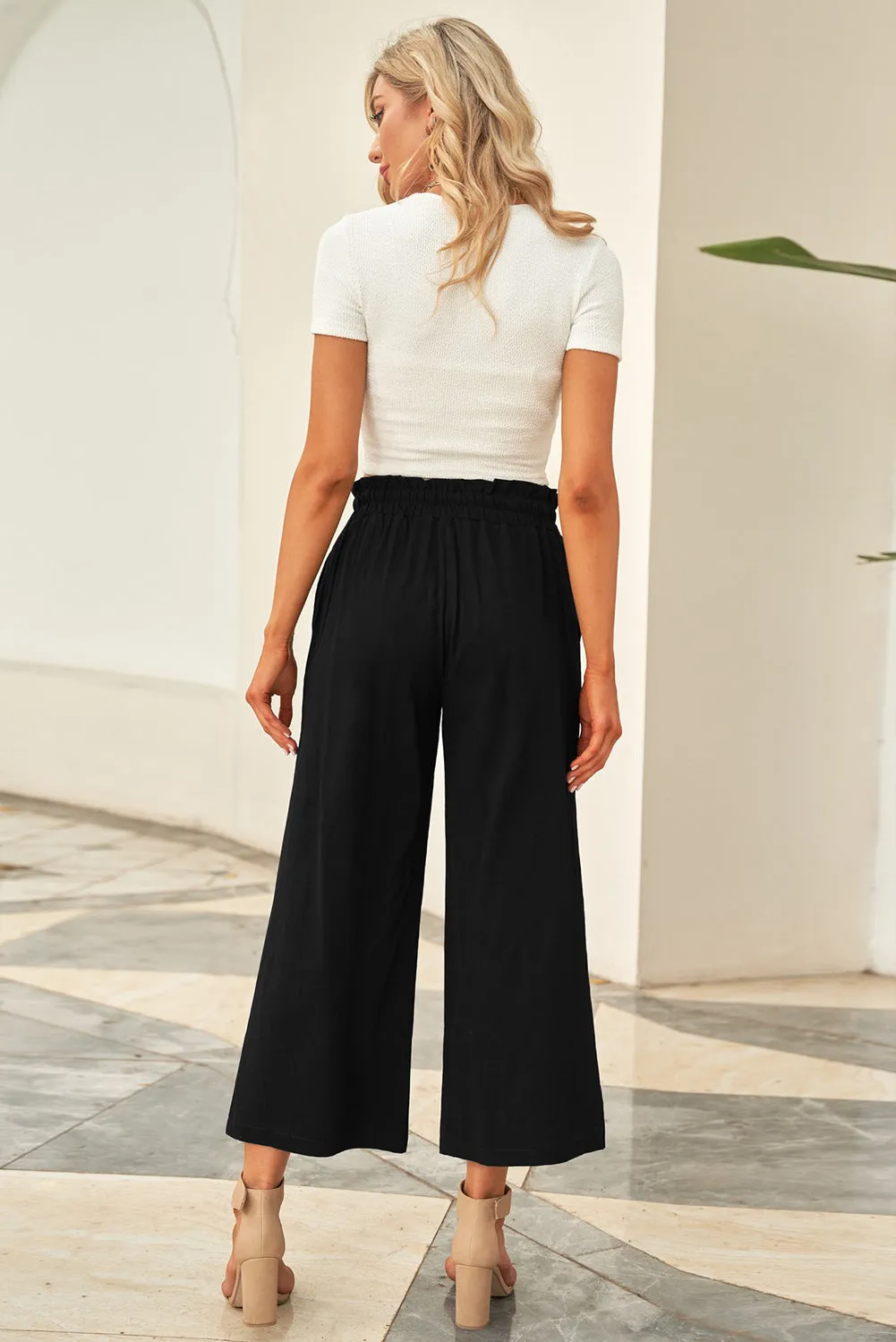 Paperbag Waist Straight Leg Cropped Trousers sold by Beagle Boutique product image thumbnail 4