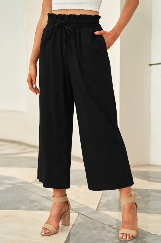 Paperbag Waist Straight Leg Cropped Trousers sold by Beagle Boutique