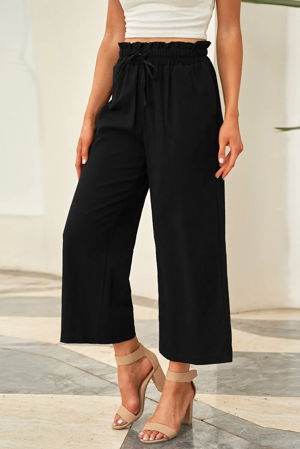 Paperbag Waist Straight Leg Cropped Trousers sold by Beagle Boutique product image thumbnail 2