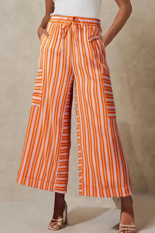 Striped Cropped Wide-Leg Trousers with Pockets sold by Beagle Boutique