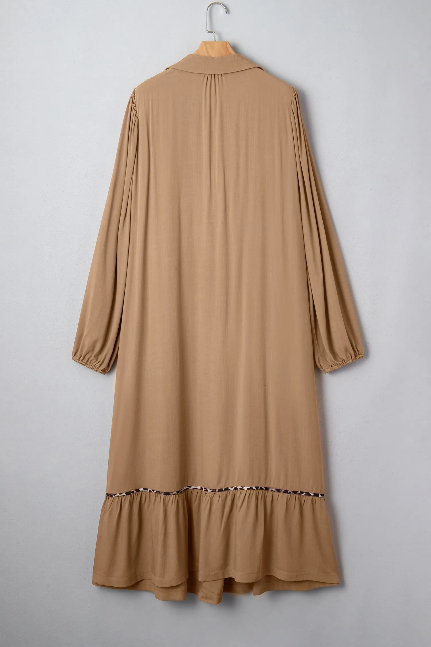 Smocked V-Neckline Leopard Piping Accent Bracelet Plus Size Long Dress sold by Beagle Boutique product image thumbnail 4