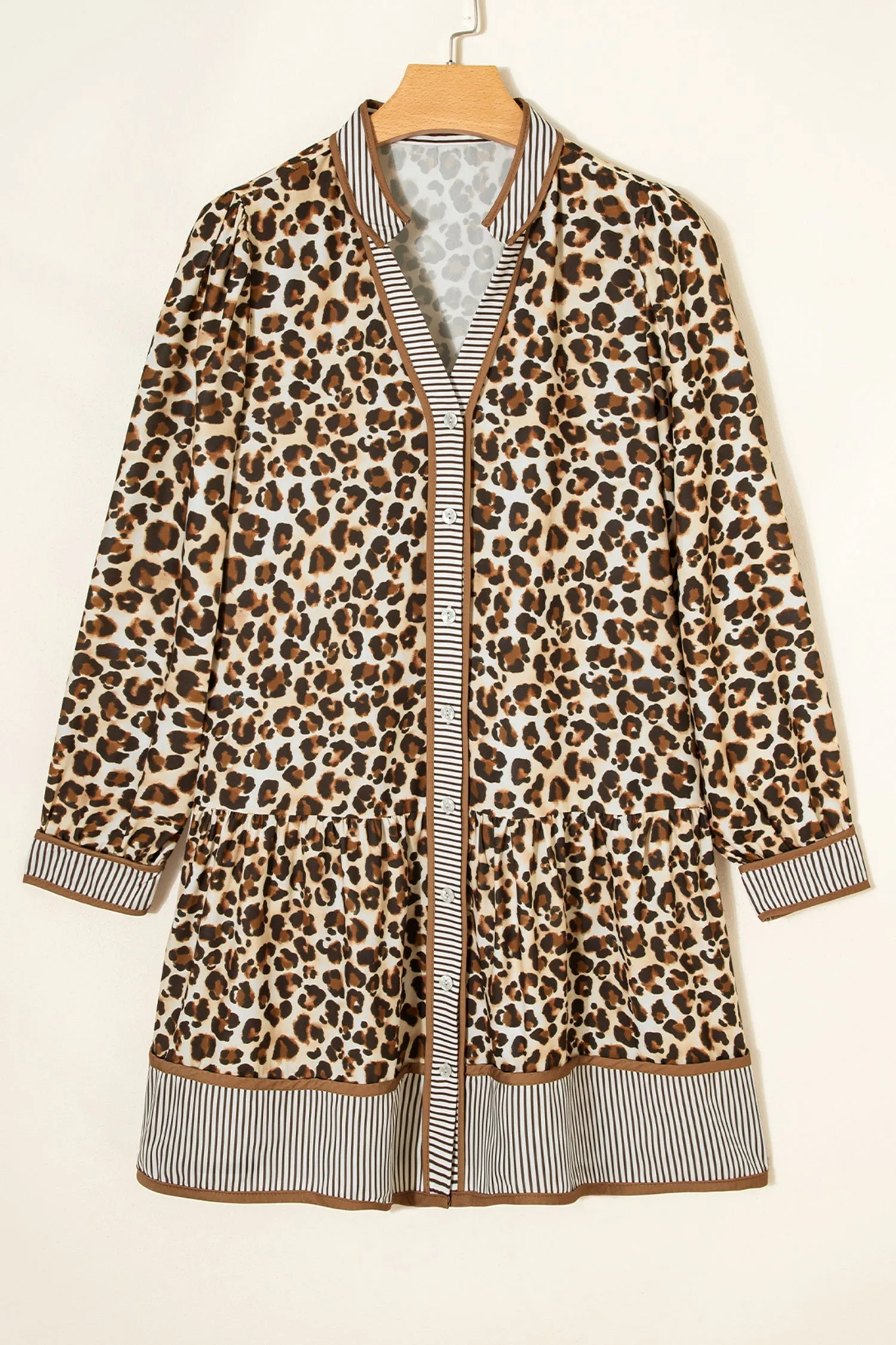 Leopard Print Striped Patchwork 3/4 Sleeve Loose Mini Dress sold by Beagle Boutique product image thumbnail 3