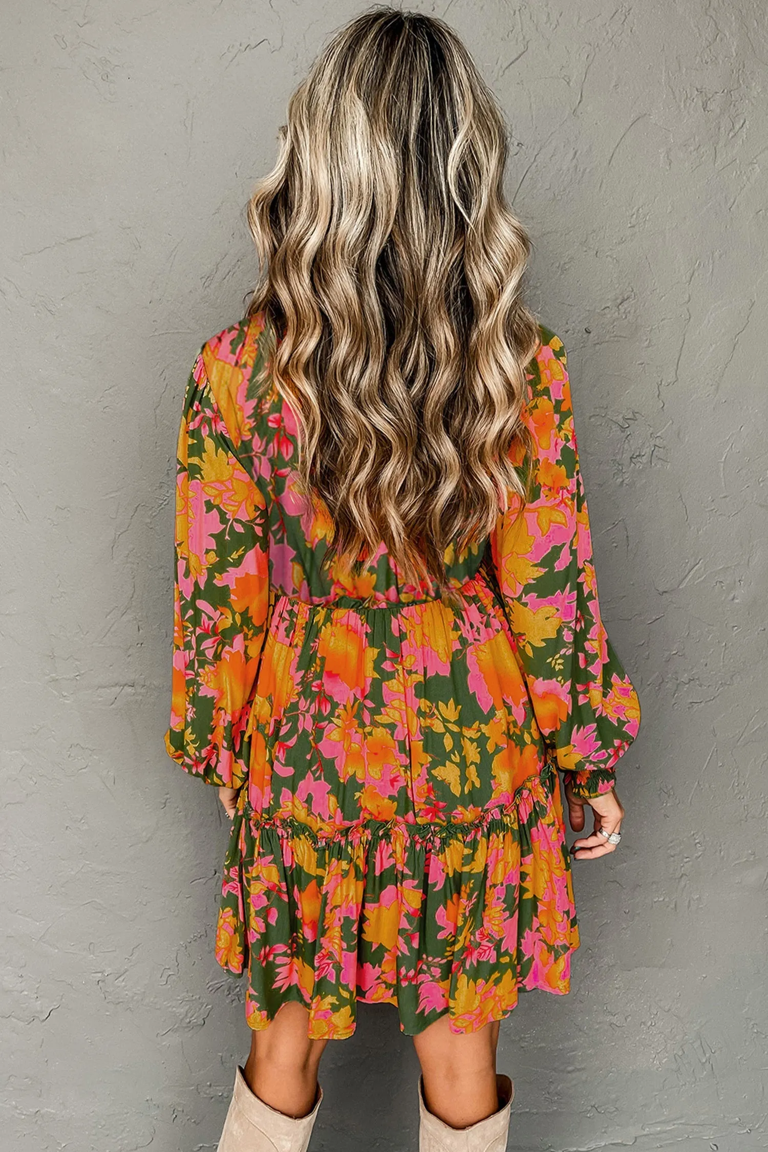 Multicolour Floral Print Long Sleeve Smocked Ruffled Mini Dress sold by Beagle Boutique product image thumbnail 2