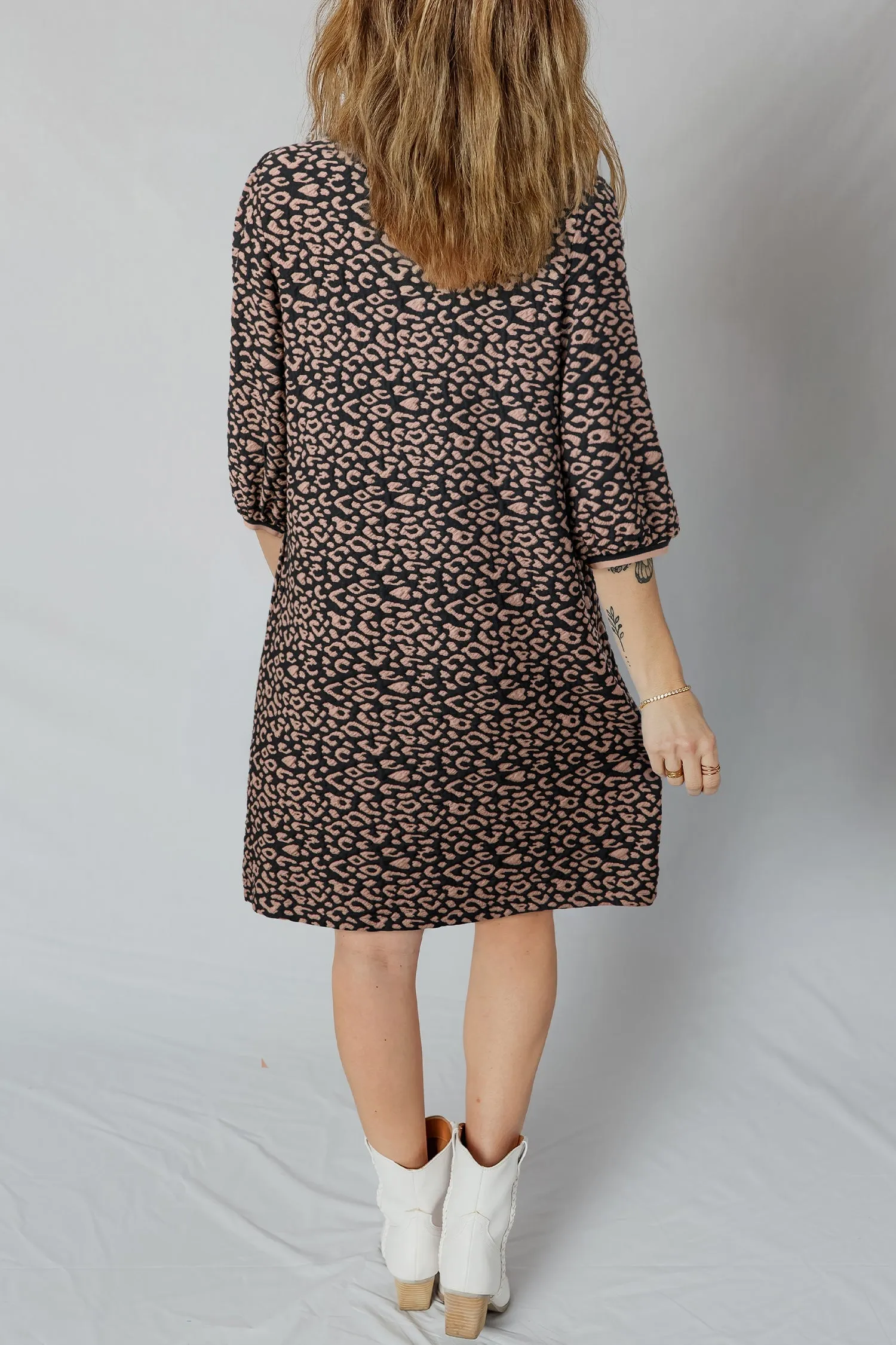 Leopard Print Bubble Sleeve Shift Mini Dress sold by Beagle Boutique product image thumbnail 2