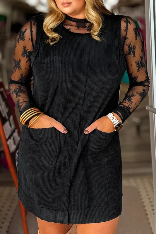 Plus Size Soft Corduroy Patch Pocket Sleeveless Mini Dress sold by Beagle Boutique