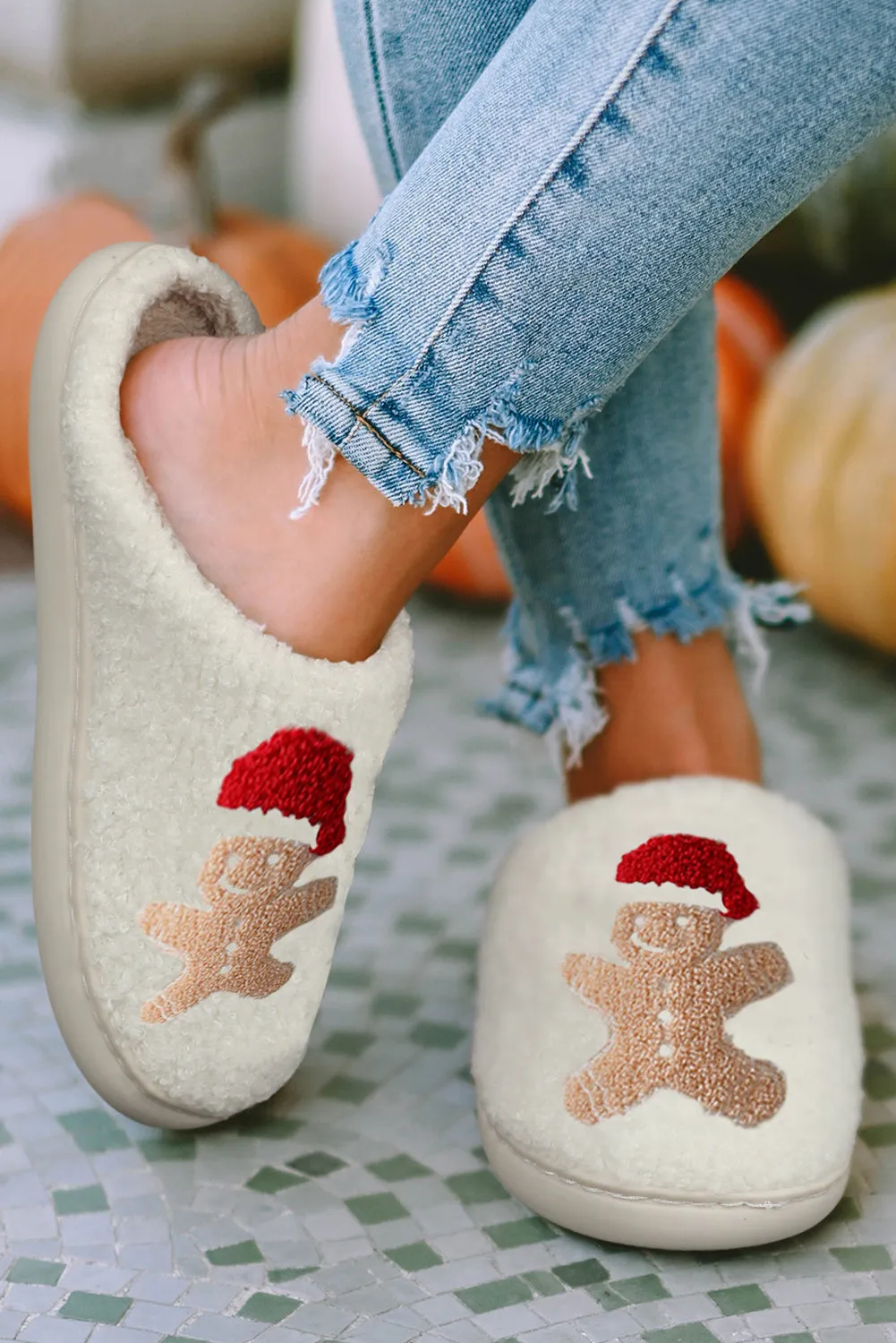 White Christmas Gingerbread Man Plush Home Slippers sold by Beagle Boutique product image thumbnail 2