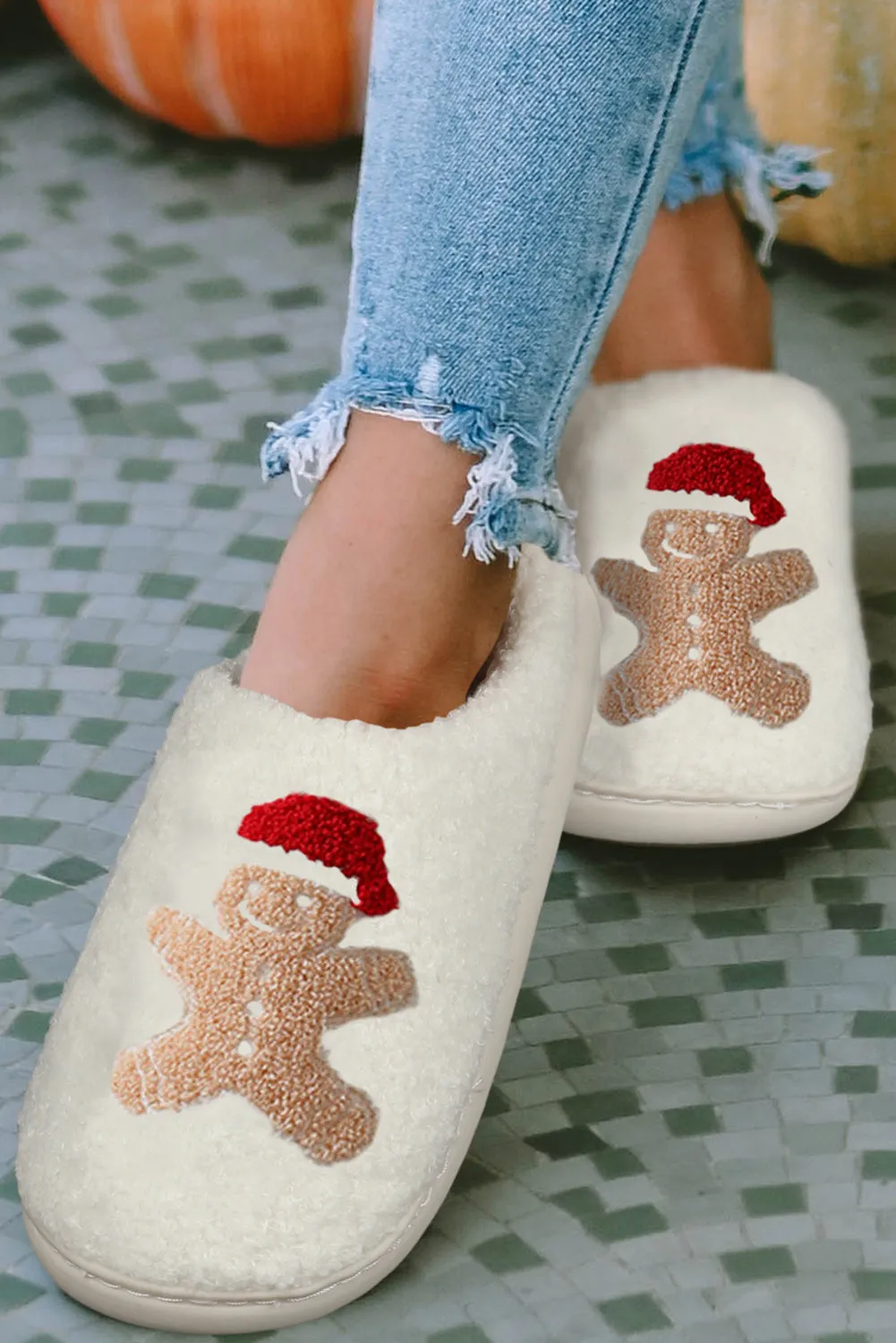 White Christmas Gingerbread Man Plush Home Slippers sold by Beagle Boutique product image thumbnail 3