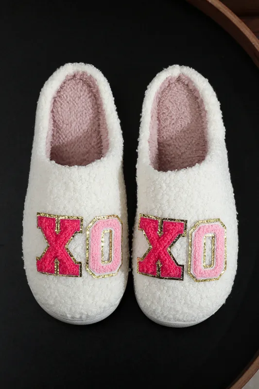 XO XO Glitter Trim Letter Patched Plush House Slippers sold by Beagle Boutique