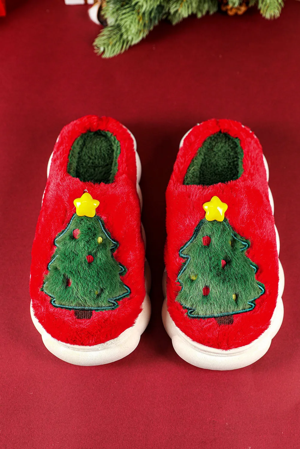 Red Christmas Tree Graphic Thick Sole Plush Slippers sold by Beagle Boutique product image thumbnail 3