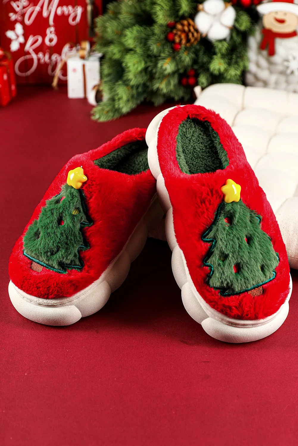 Red Christmas Tree Graphic Thick Sole Plush Slippers sold by Beagle Boutique product image thumbnail 4