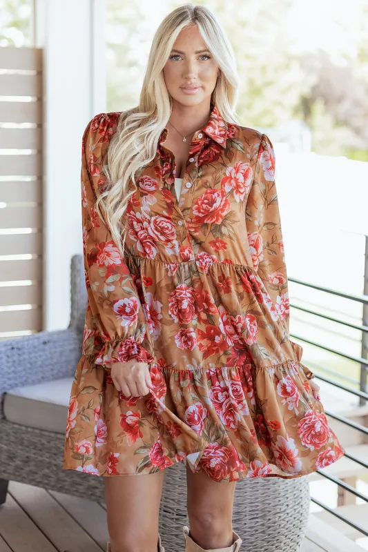 Floral Print Shirt Style Half Button Long Sleeve Ruffle Mini Dress sold by Beagle Boutique
