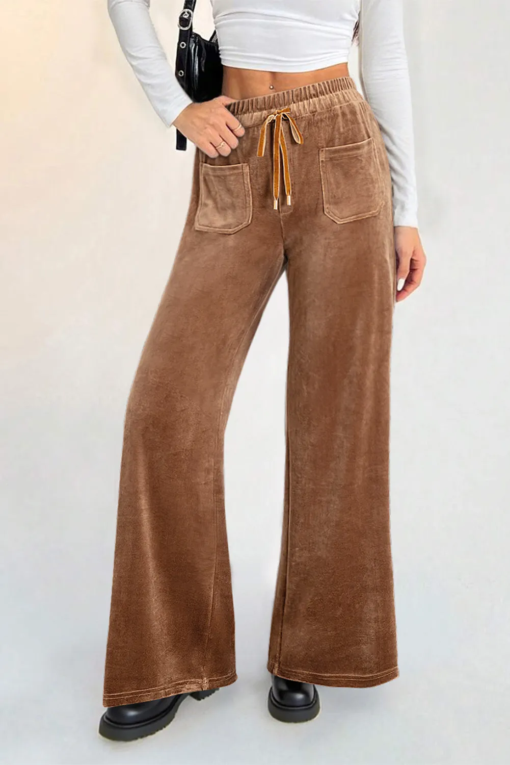 Straight Leg Drawstring Elastic High Waist Trousers sold by Beagle Boutique product image thumbnail 4