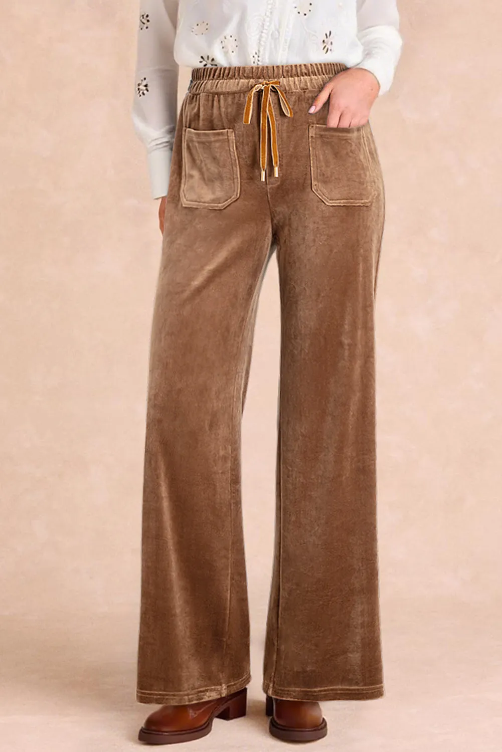 Straight Leg Drawstring Elastic High Waist Trousers sold by Beagle Boutique product image thumbnail 3