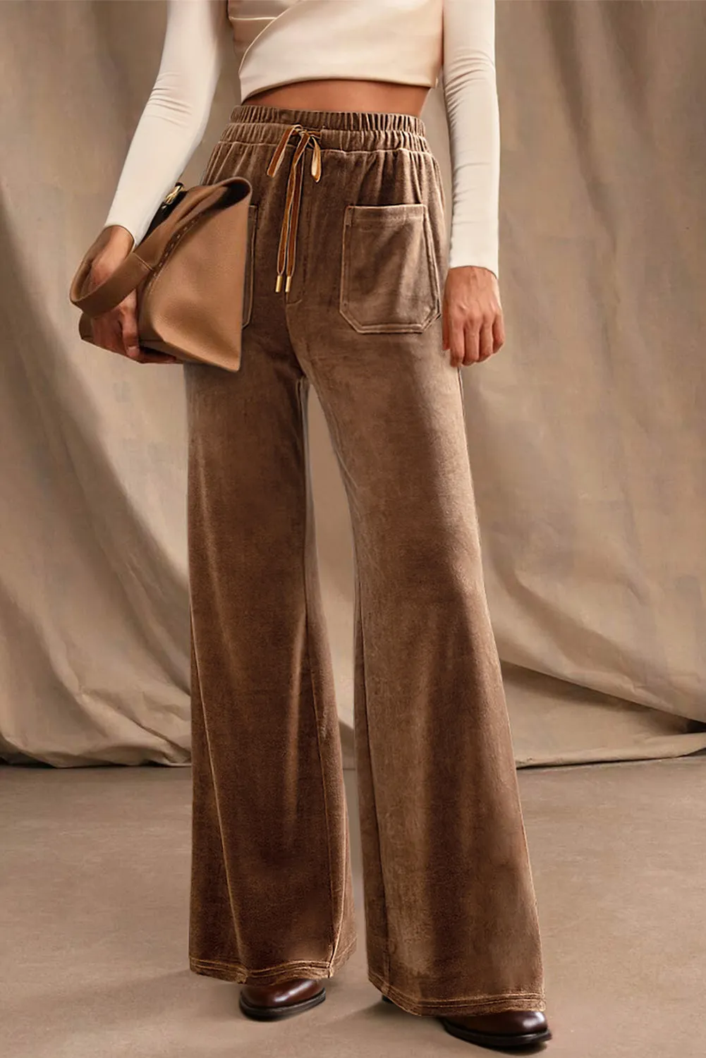 Straight Leg Drawstring Elastic High Waist Trousers sold by Beagle Boutique product image thumbnail 2