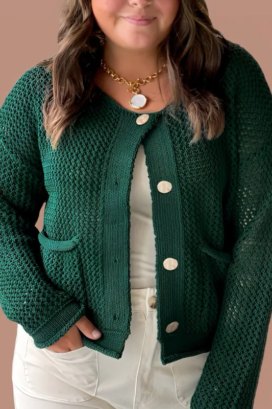 Plus Size Golden Accent Buttons Short Sweater Cardigan made by Beagle Boutique