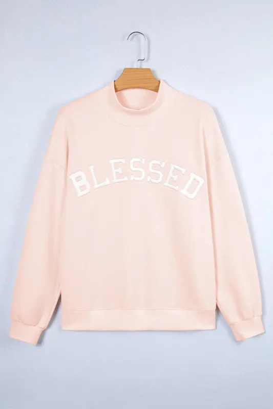 Oversized 'Blessed' Embroidered Mock Neck Sweatshirt sold by Beagle Boutique