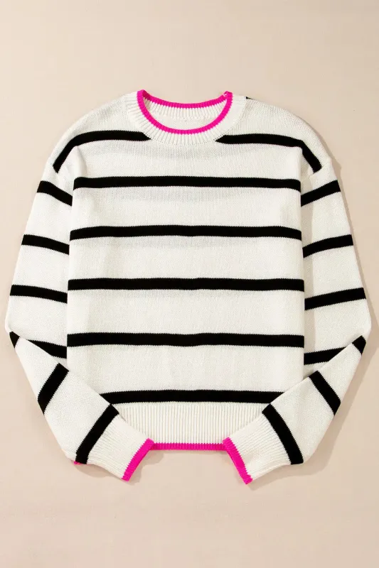 Stripe Contrast Trim Drop Shoulder Sweater sold by Beagle Boutique