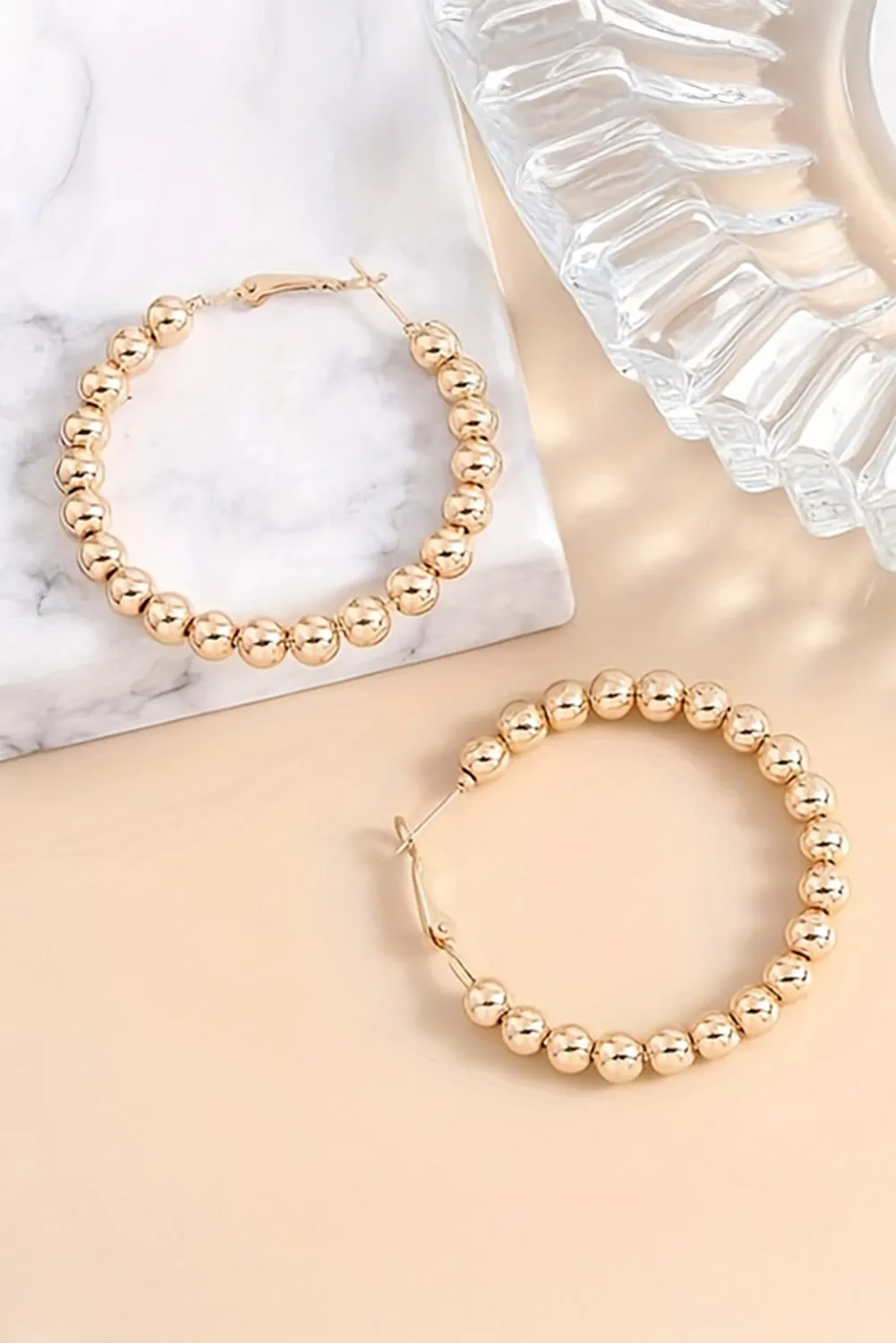 Gold Plated Beaded Minimalist Alloy Hoop Earrings sold by Beagle Boutique