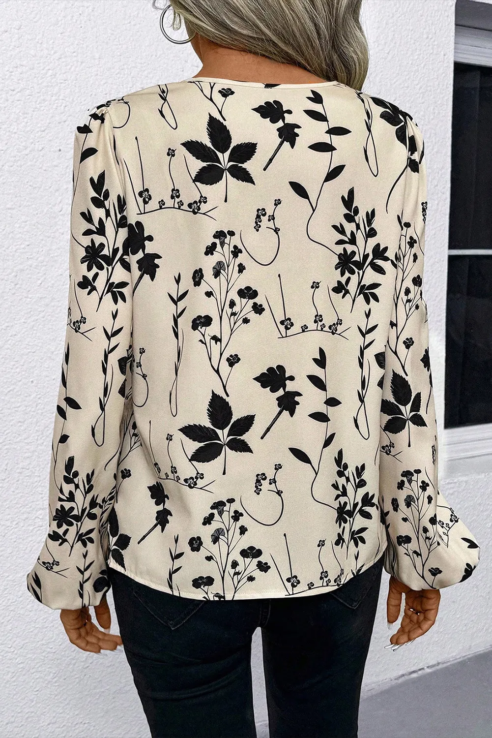 Botanical Floral Print Split Neck Long Sleeve Blouse sold by Beagle Boutique product image thumbnail 3