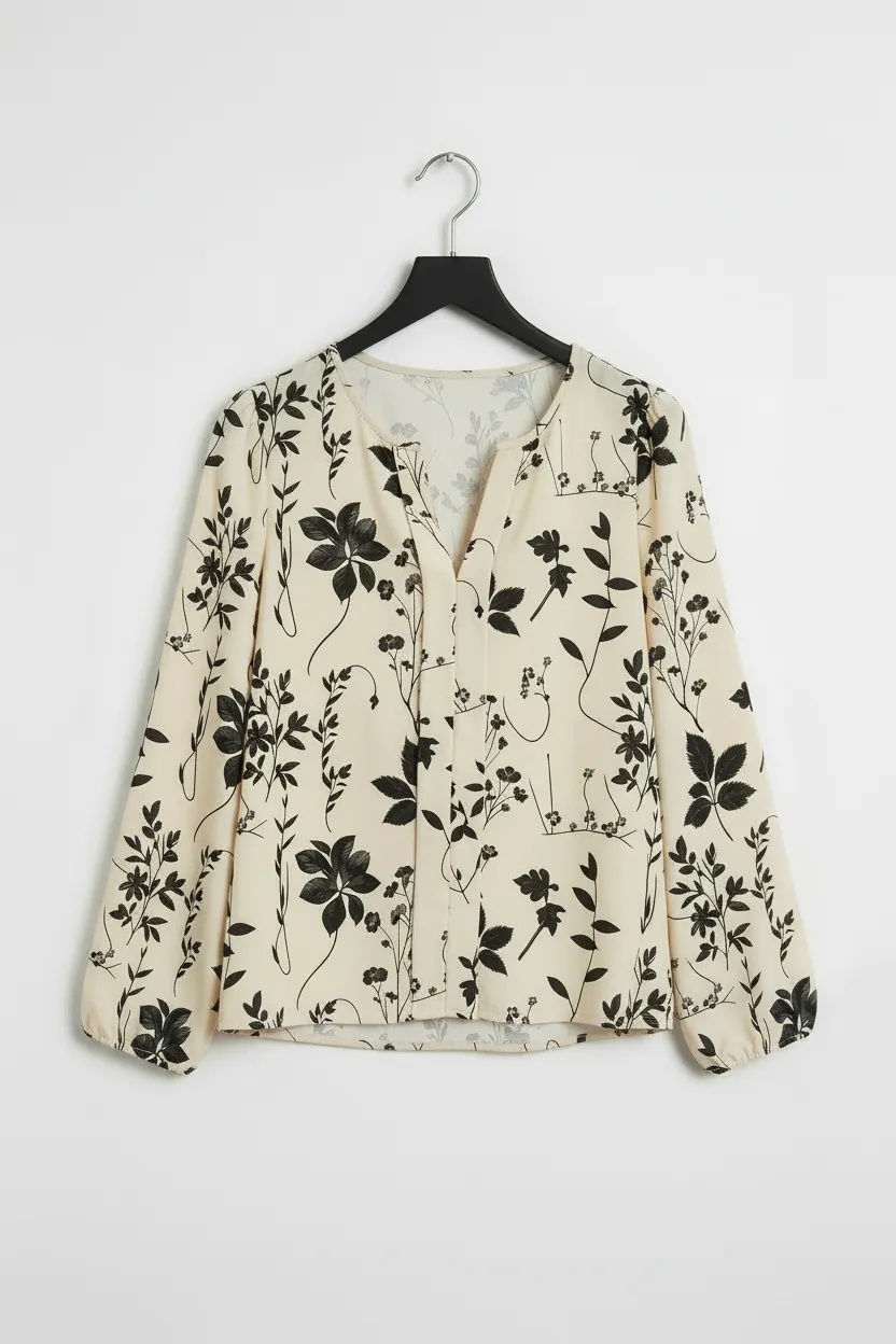 Botanical Floral Print Split Neck Long Sleeve Blouse sold by Beagle Boutique